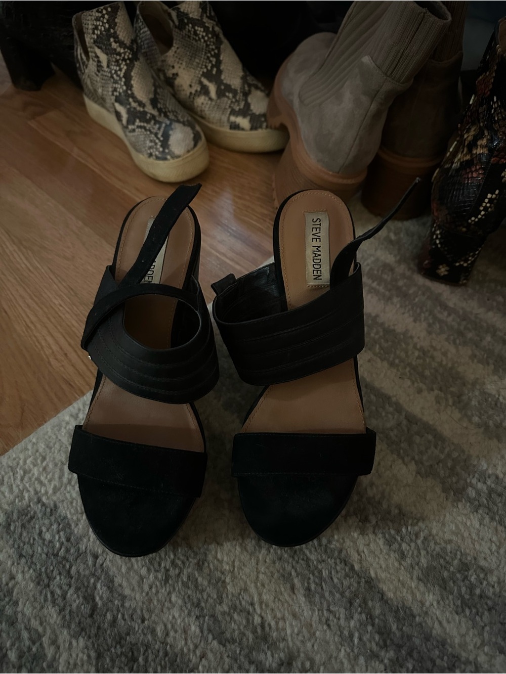 Steve Madden Black Strappy Wedge with Wide Band